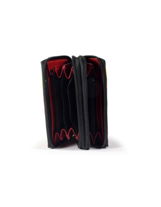 Peňaženka design "Colored Circles", ručne maľovaná kože, červená, 15x10cm