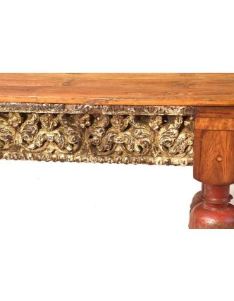 Starý jedálenský stôl z teakového dreva, ručné rezby, 231x90x79cm