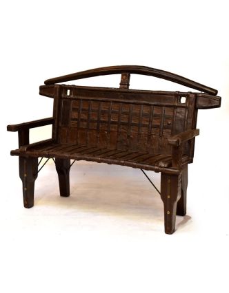 Masívne lavice z antik teakového dreva s mosadzným kovaním, 134x56x108cm