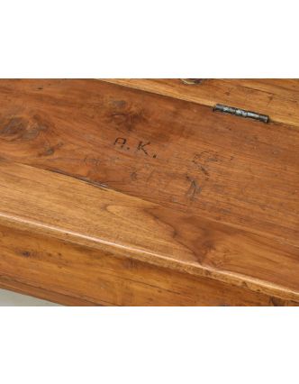 Stará školská lavica s úložným priestorom a kalamári, 183x37x37cm