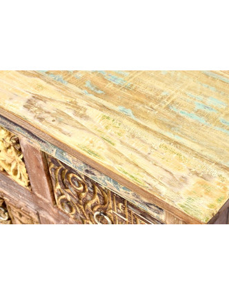 Šuplíková komoda z antik teakového dreva, ručné rezby na šuplíkách, 124x35x88cm