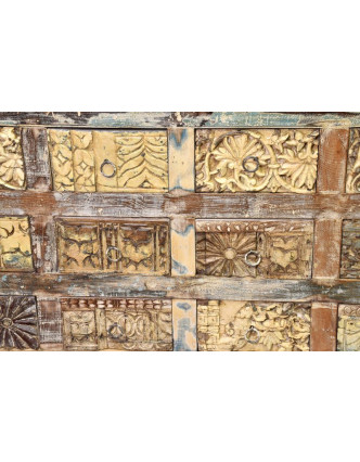 Šuplíková komoda z antik teakového dreva, ručné rezby na šuplíkách, 124x35x88cm
