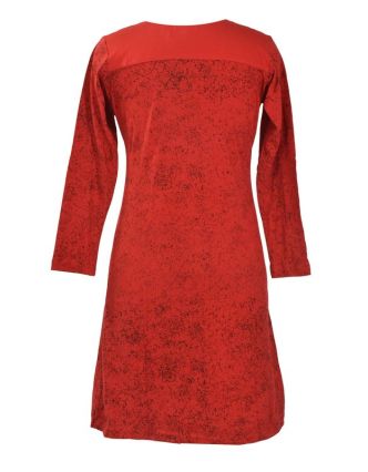 Krátke šaty s dlhým rukávom, červené, potlač mandál