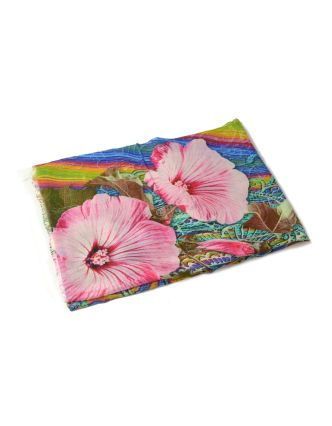 Luxusné vlnený šál, multifarebný, ružové kvety, cca 190x68cm