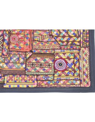 Patchworková tapisérie z Rajastan, ručné práce, farebná, 90x140 cm