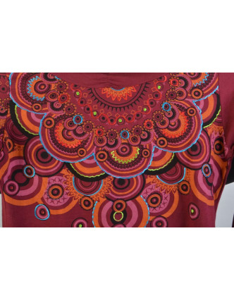 Vínovej tričko s dlhým rukávom a golierom, mandala dizajn