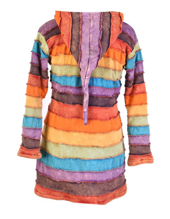 Predĺžená multifarebná mikina s kapucňou, rainbow dizajn zips, vrecká, podšívka