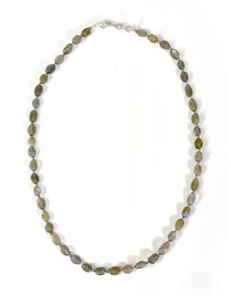 Zapínací náhrdelník s korálkami z labradoritu, postriebrený (10µm), 44cm