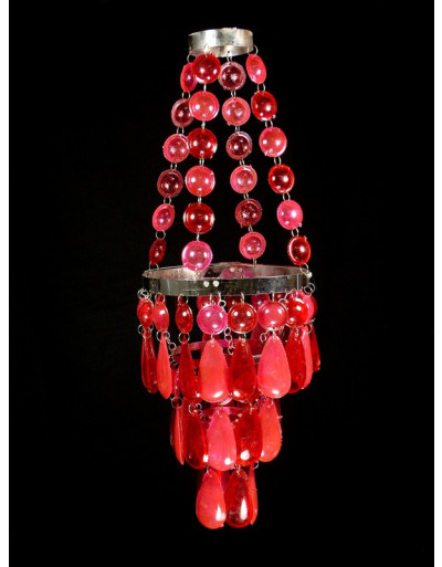 Ozdobný plastový luster - tienidlo, ružovo červené korálky, 53cm