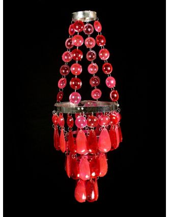 Ozdobný plastový luster - tienidlo, ružovo červené korálky, 53cm