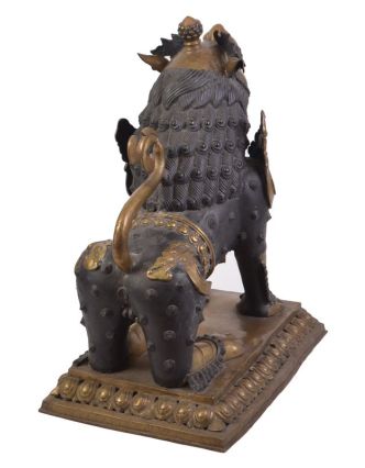 Mosadzný chrámový lev a levice, výška 84cm, veľkosť podstavca 46,5 x 69,5cm