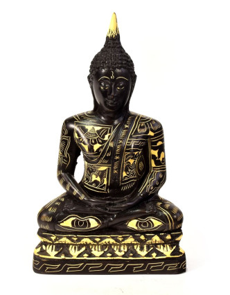 Budha, sediaci, podstavec, ručne vyrezávaný, pryskařice, 17cm