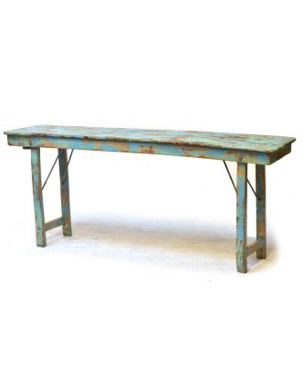 Skladací stôl z teakového dreva, tyrkysovo-zelená patina, 181x44x78cm