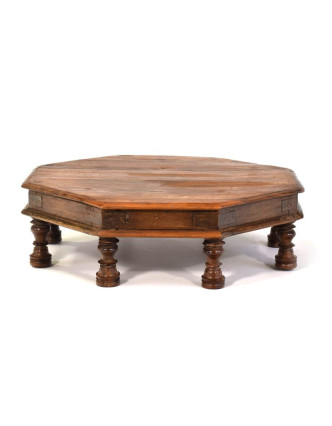 Zdobený čajový osemboký stolík z teakového dreva, 52x52x16cm