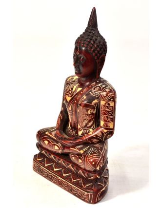 Budha, sediaci, podstavec, ručne vyrezávaný, pryskařice, 17cm