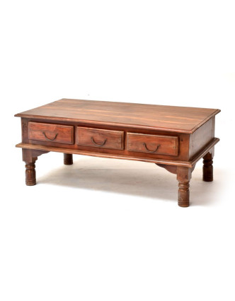 Konferenčný stolík z akáciového dreva, šuplíky z oboch strán, 110x60x45cm