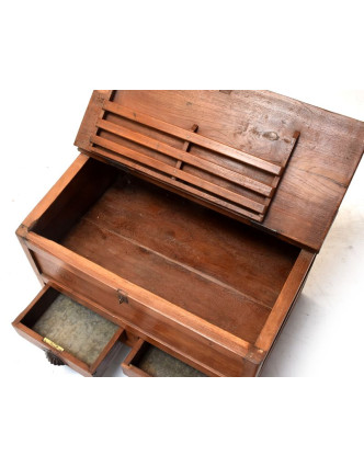 Starý Kupecký stolík z teakového dreva, šuplíky, 68x44x47cm