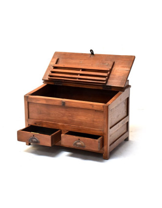 Starý Kupecký stolík z teakového dreva, šuplíky, 68x44x47cm