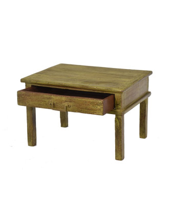 Stolík z teakového dreva, zelená patina, 52x39x34cm