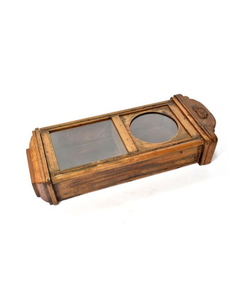 Presklená skrinka z teakového dreva, antik 27x13x13cm