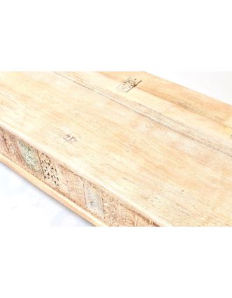 Drevená truhla z mangového dreva zdobená starými rezbami, 146x40x46cm