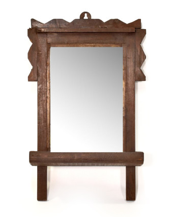 Zrkadlo s poličkou v ráme z teakového dreva, 27x9x41cm