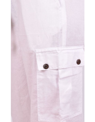 Biele unisex nohavice s vreckami, elastický pás