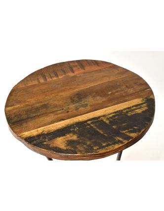 Stolička pod kyticu z teakového dreva, železné nohy, 38x38x63cm