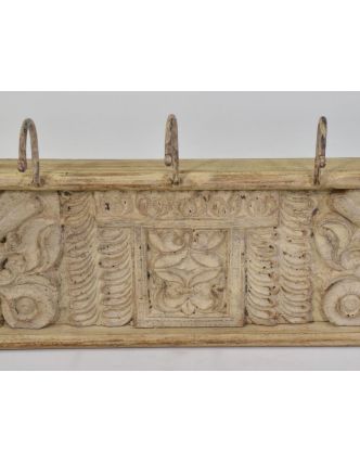Drevený panel s háčikmi so starou ručnou rezbou, 120x9x24cm
