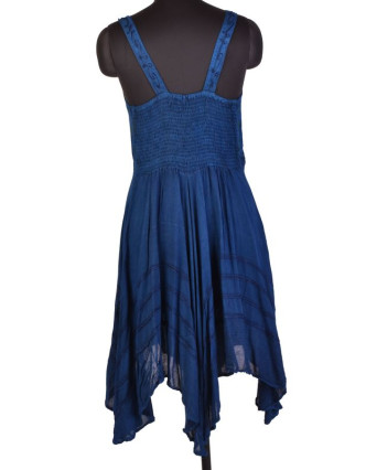 Krátke modré šaty na ramienka, výšivka, drobný potlač kvetín