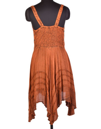 Krátke oranžové šaty na ramienka, výšivka, drobný potlač kvetín