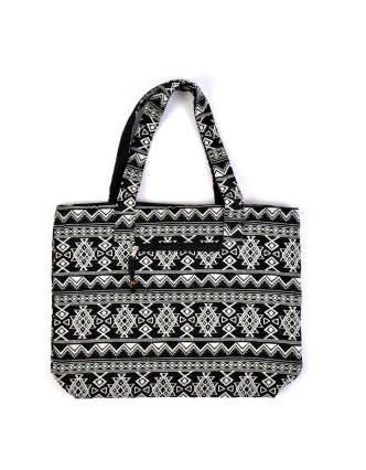 Veľká taška, čierno-biela Aztec design, 2 malé vnútorné vrecká, zips, 51x39cm + 29cm