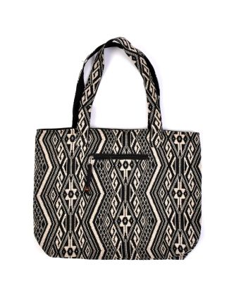 Veľká taška, čierno-biela Aztec dizajn, 2 malé vnútorné vrecká, zips, 51x39cm + 29cm
