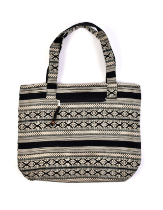 Veľká taška, čierno-béžová Aztec dizajn, 2 malé vnútorné vrecká, zips, 51x39cm + 29cm