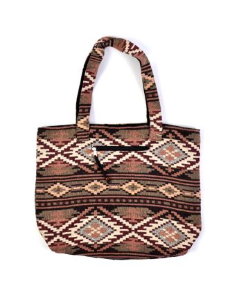 Veľká taška, hnedo-vínová Aztec dizajn, 2 malé vnútorné vrecká, zips, 51x39cm + 29cm