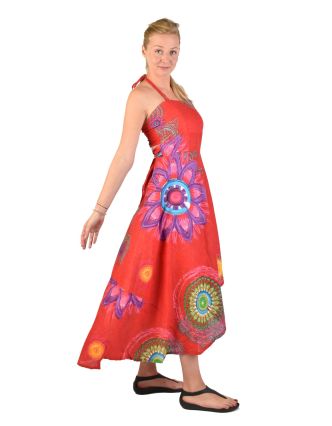 Atypické zavinovacie šaty "Mandala design" na ramienka, červené