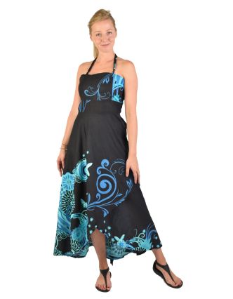 Atypické zavinovacie šaty "Flower design" na ramienka, čierne