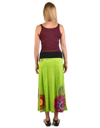 Dlhá limetkovo zelená sukňa s Mandala potlačou, elastický pás, šnúrka
