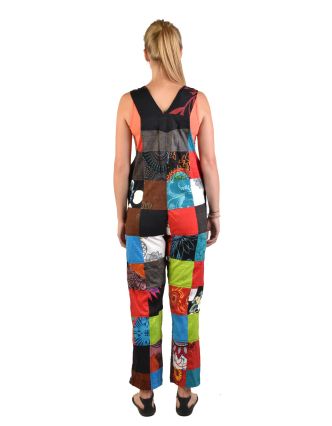 Nohavice s trakmi, vrecká, multifarebný patchwork