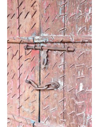 Antik dvere s rámom z Gujaratu, tíkové drevo, tyrkysová patina, 140x20x236cm