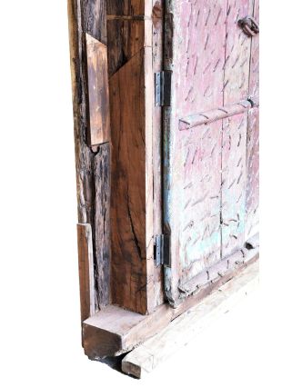 Antik dvere s rámom z Gujaratu, tíkové drevo, tyrkysová patina, 140x20x236cm