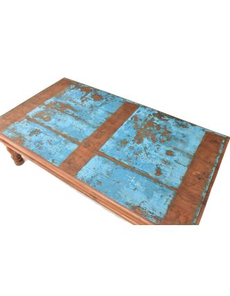 Stolík z teakového dreva, tyrkysová patina, 165x91x49cm