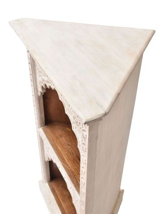 Rohová knižnica z mangového dreva, ručné rezby, 50x40x93cm