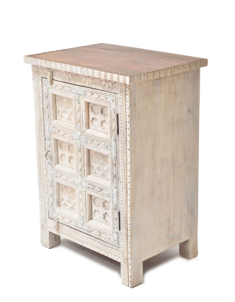 Nočný stolík z mangového dreva, biela patina, 52x40x78cm