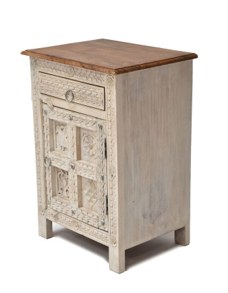 Nočný stolík z mangového dreva, biela patina, 50x48x70cm