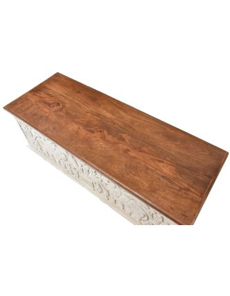 Truhla z mangového dreva, zdobená ručnými rezbami, 118x43x45cm