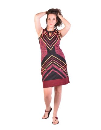 Krátke šaty bez rukávov, čierno-vínovo-ružové, dizajn prúžky, Bio bavlna s lycrou