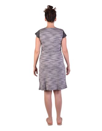 Krátke šaty s krátkym rukávom, šedivo-čierne, šedivý melír, potlač