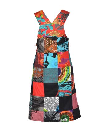 Krátke šaty, multifarebný patchwork, s trakmi a vreckom