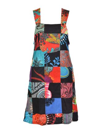 Krátke šaty, multifarebný patchwork, s trakmi a vreckom